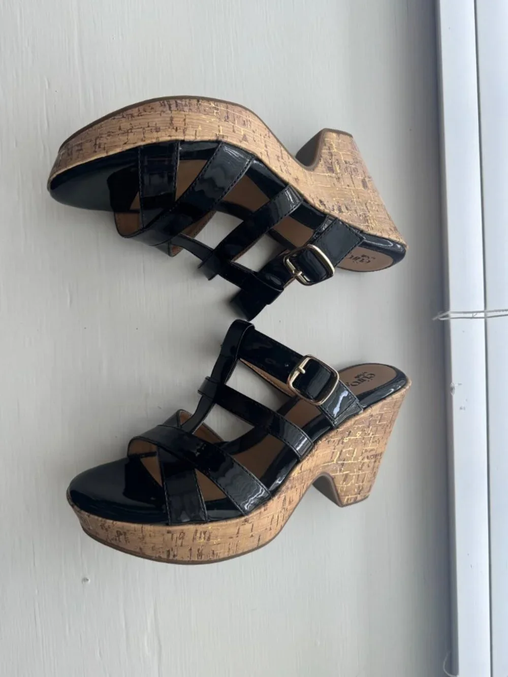 Euro Soft by Sofft Black Patent Felice Wedge Sandal Size 9 M P5
